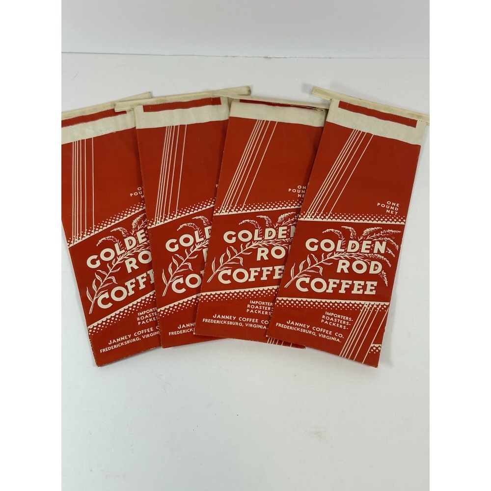 Vintage Golden Rod Coffee Bag Unused Janney Coffee Fredericksburg VA Set Of 4